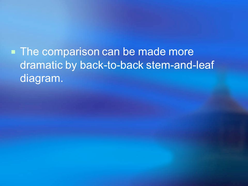  The comparison can be made more dramatic by back-to-back stem-and-leaf diagram.