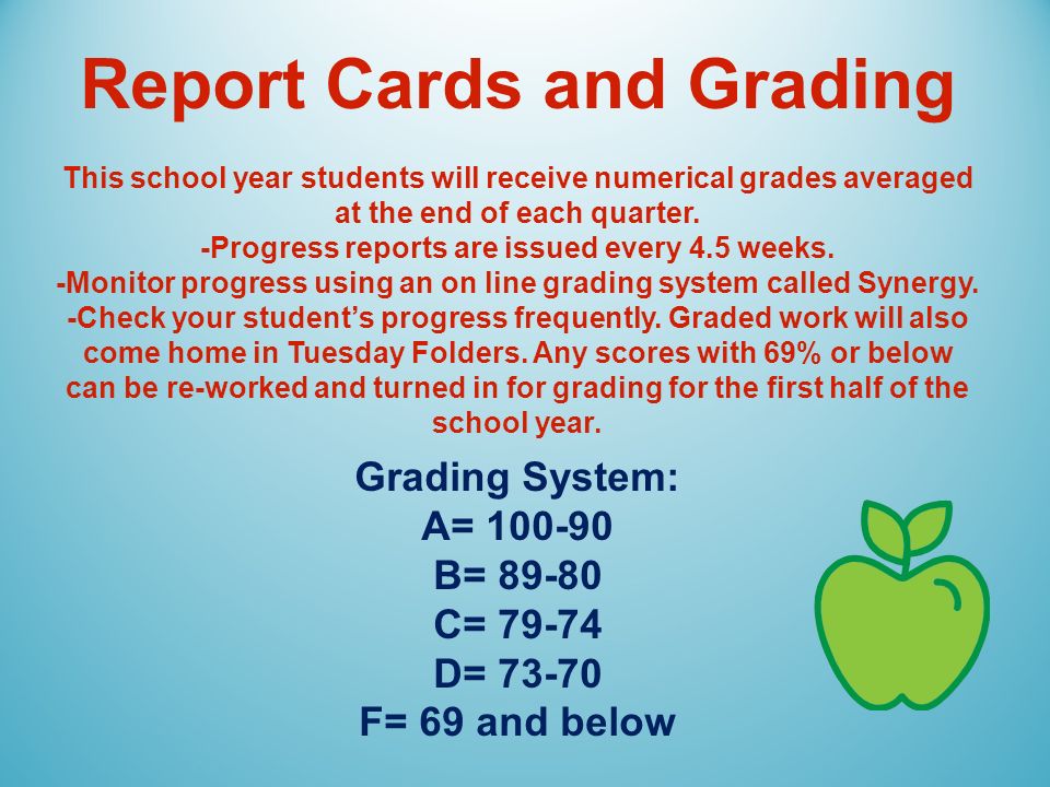 Report Cards and Grading This school year students will receive numerical grades averaged at the end of each quarter.
