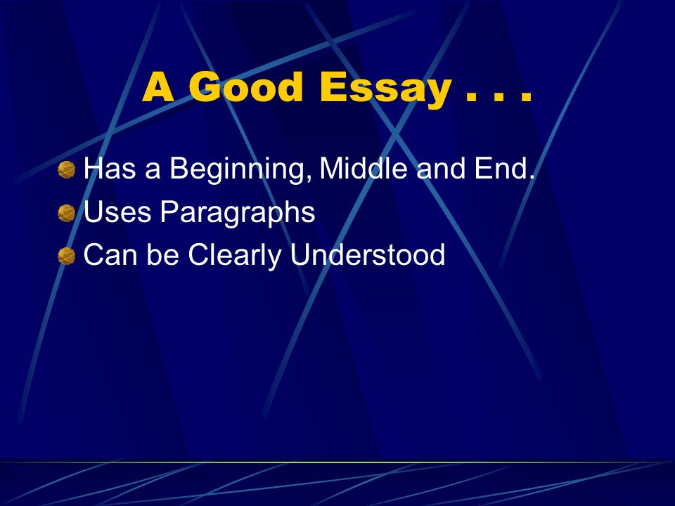 A Good Essay... Has a Beginning, Middle and End. Uses Paragraphs Can be Clearly Understood
