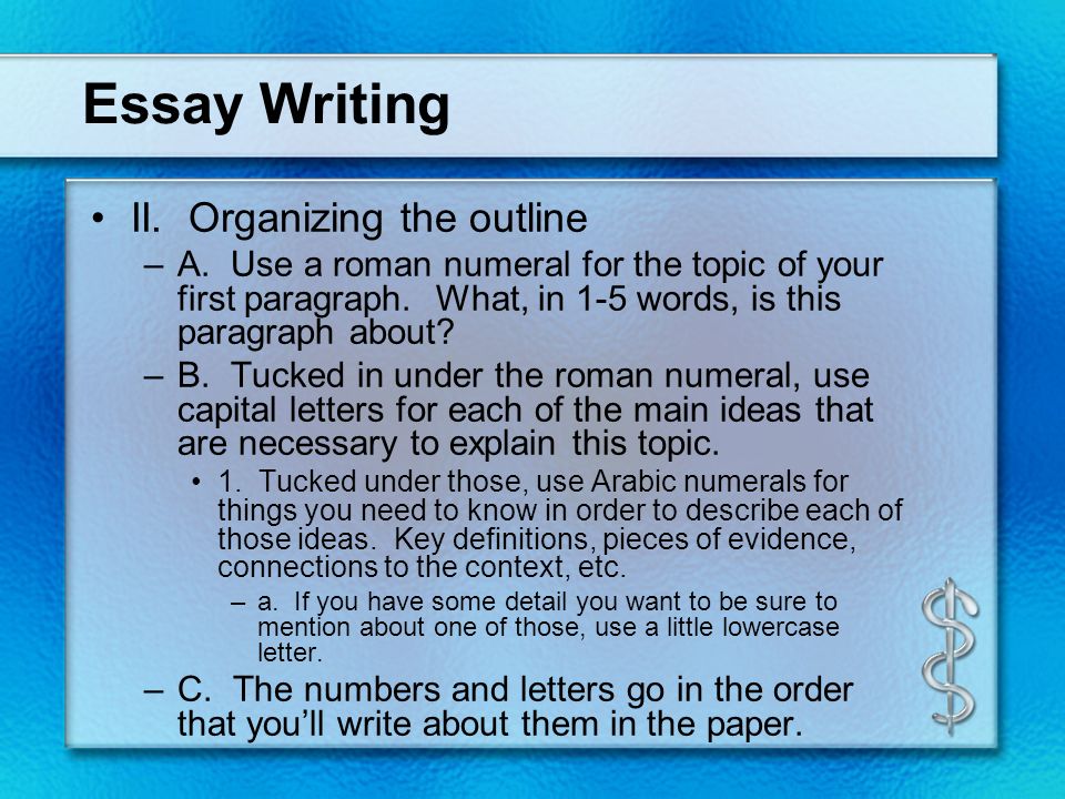 organizing an essay Organization of an essay is one of the strategies to ensure your argument is clearly communicated to the reader the most common essay format is the five-paragraph essay, which follows the basic structure: introduction paragraph, three body paragraphs and conclusion paragraph. organizing an essay Organization of an essay is one of the strategies to ensure your argument is clearly communicated to the reader the most common essay format is the five-paragraph essay, which follows the basic structure: introduction paragraph, three body paragraphs and conclusion paragraph.