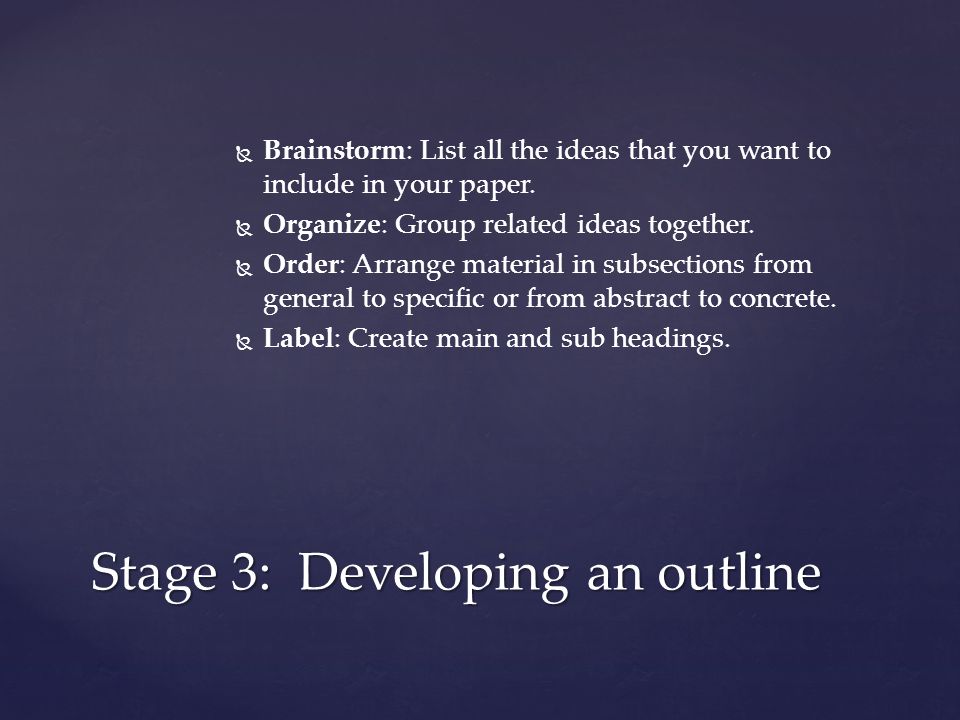   Brainstorm: List all the ideas that you want to include in your paper.