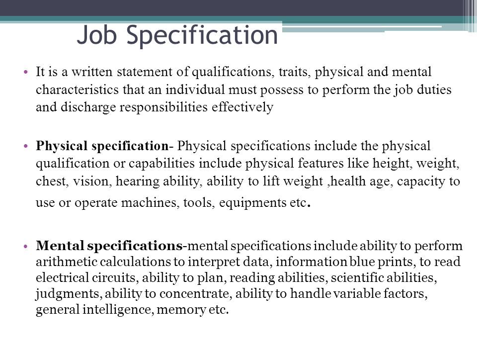 job description and specification