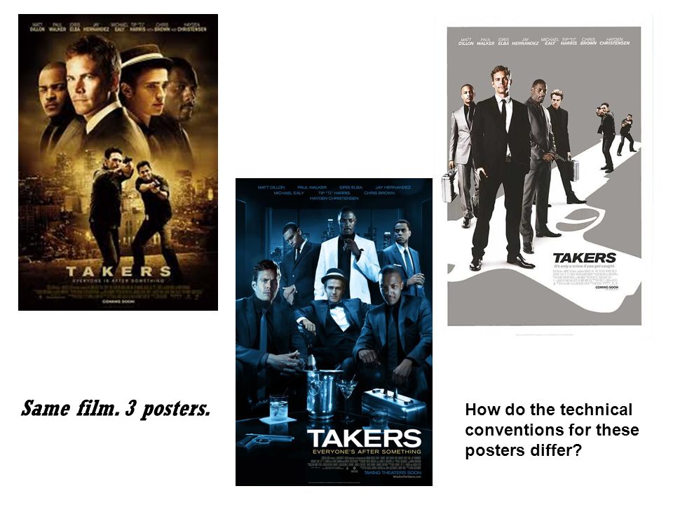 Same film. 3 posters. How do the technical conventions for these posters differ