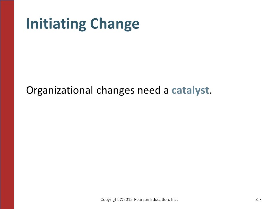 Initiating Change Organizational changes need a catalyst.