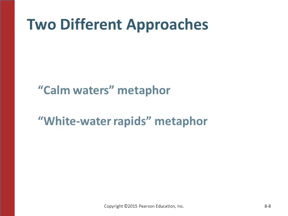 Two Different Approaches Calm waters metaphor White-water rapids metaphor 8-8Copyright ©2015 Pearson Education, Inc.