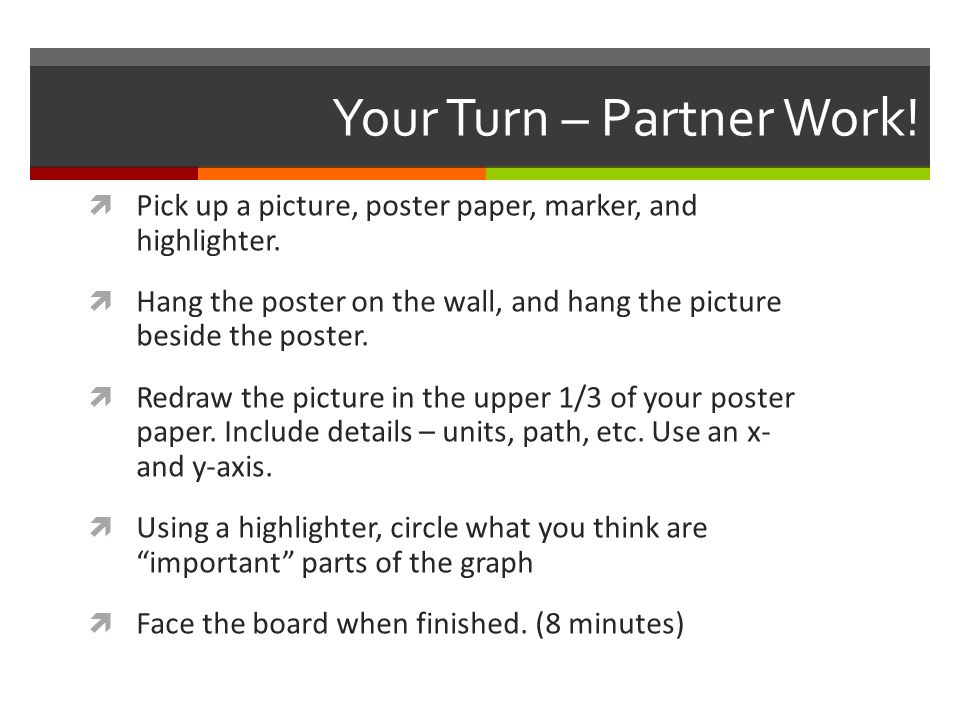 Your Turn – Partner Work.  Pick up a picture, poster paper, marker, and highlighter.