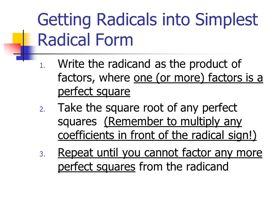 radicals review 4 april parts coefficient radical sign radicand 2 3 times 2 3 in fraction form