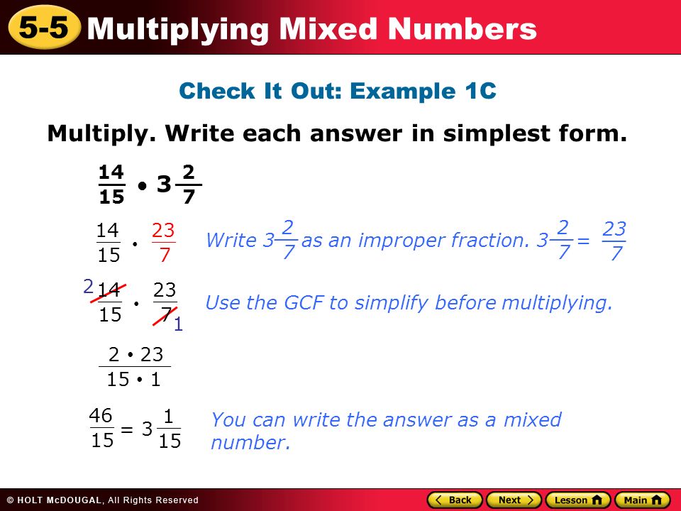 5-5 Multiplying Mixed Numbers Check It Out: Example 1C Multiply.