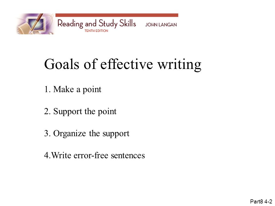 Goals of effective writing 1. Make a point 2. Support the point 3.