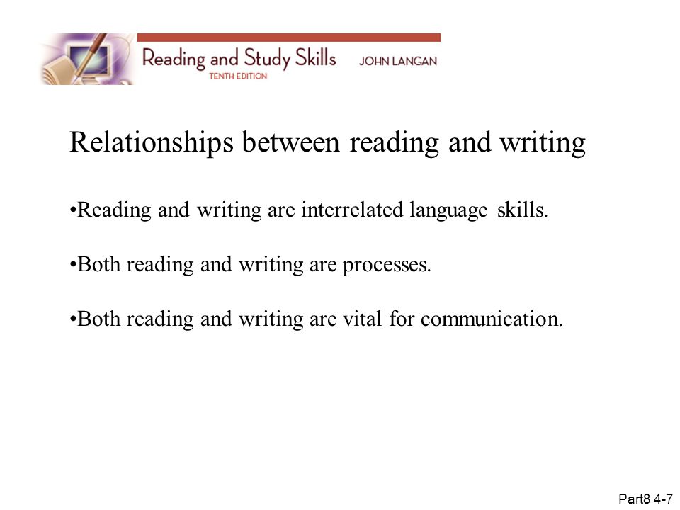 Relationships between reading and writing Reading and writing are interrelated language skills.