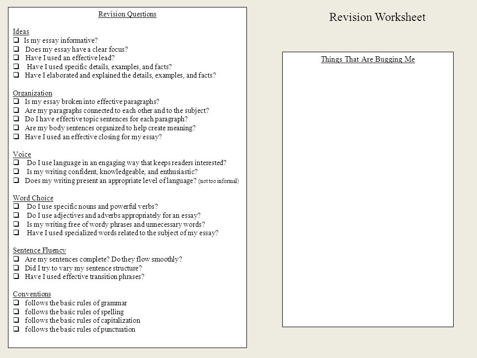 Revision Worksheet Revision Questions Ideas  Is my essay informative.