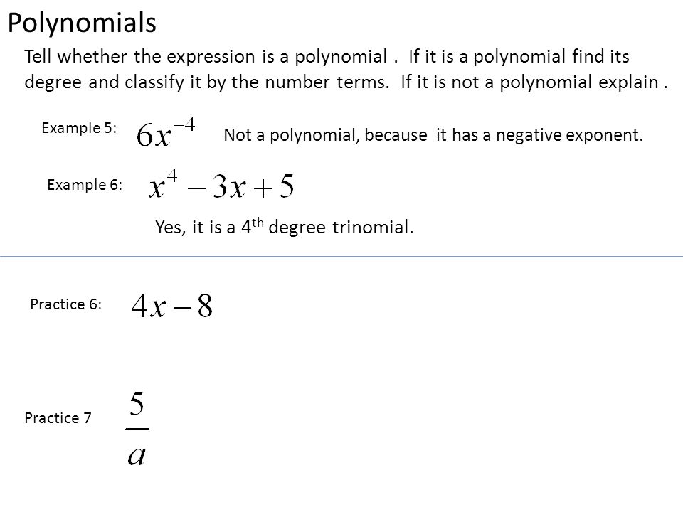 Polynomials Tell whether the expression is a polynomial.