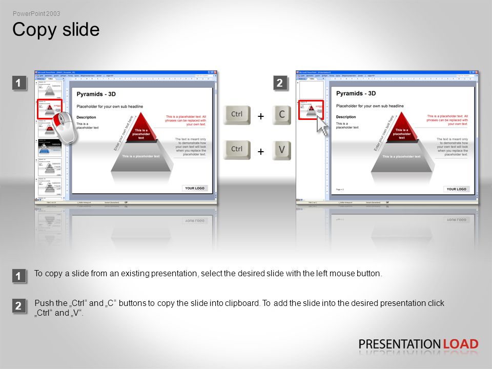 Copy slide PowerPoint To copy a slide from an existing presentation, select the desired slide with the left mouse button.