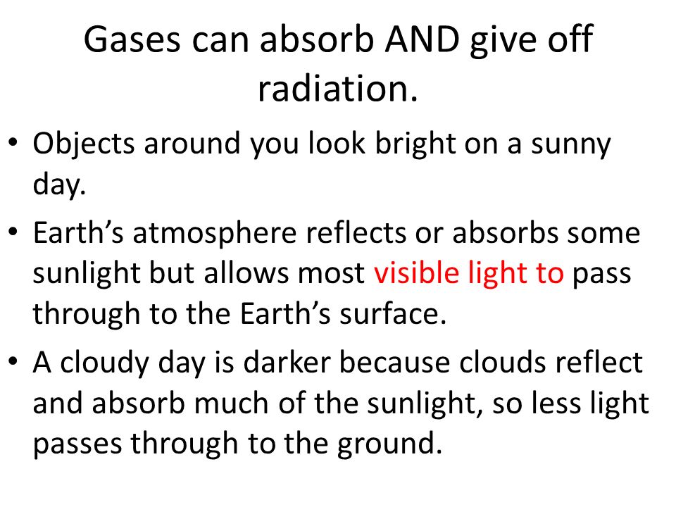 Gases can absorb AND give off radiation. Objects around you look bright on a sunny day.