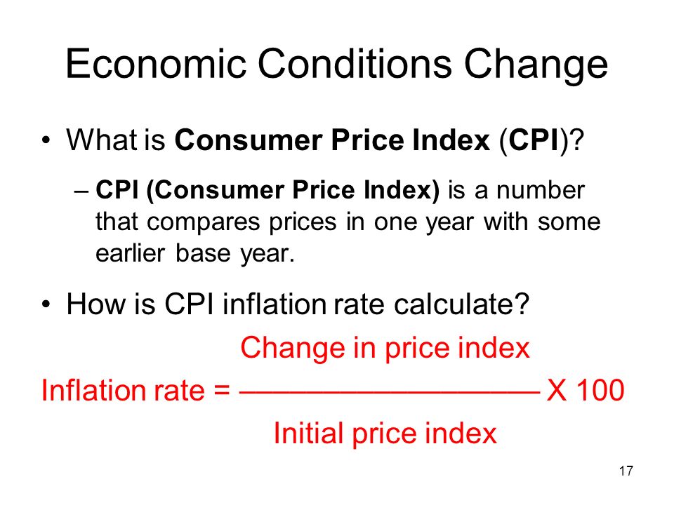 Economic Conditions Change What is Consumer Price Index (CPI).