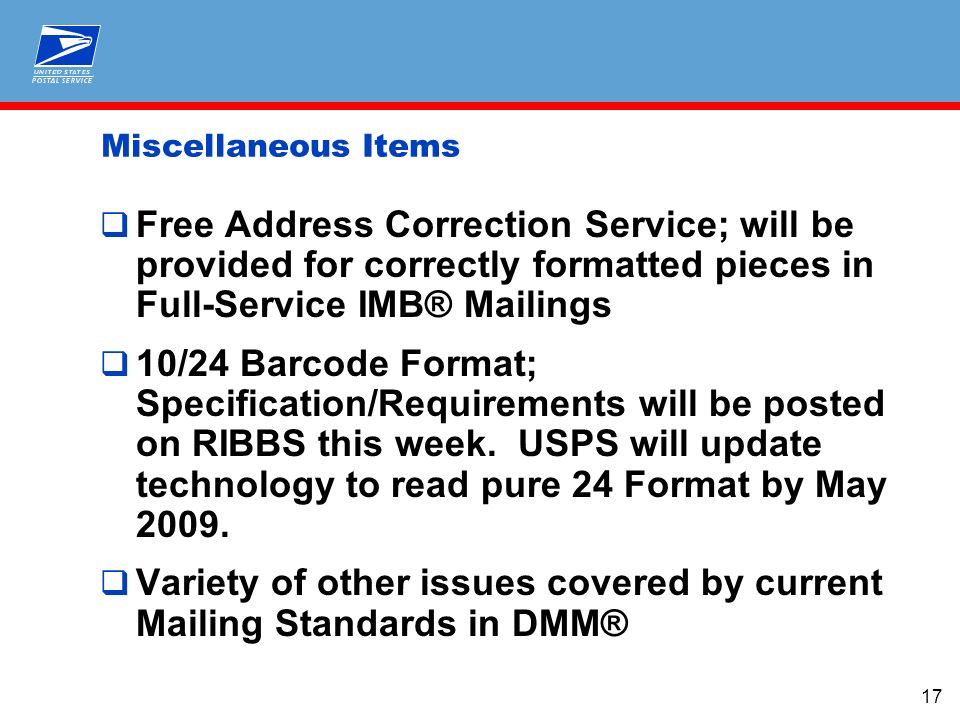 intelligent mail nppc may 13 intelligent mail vision provide end to usps barcode format
