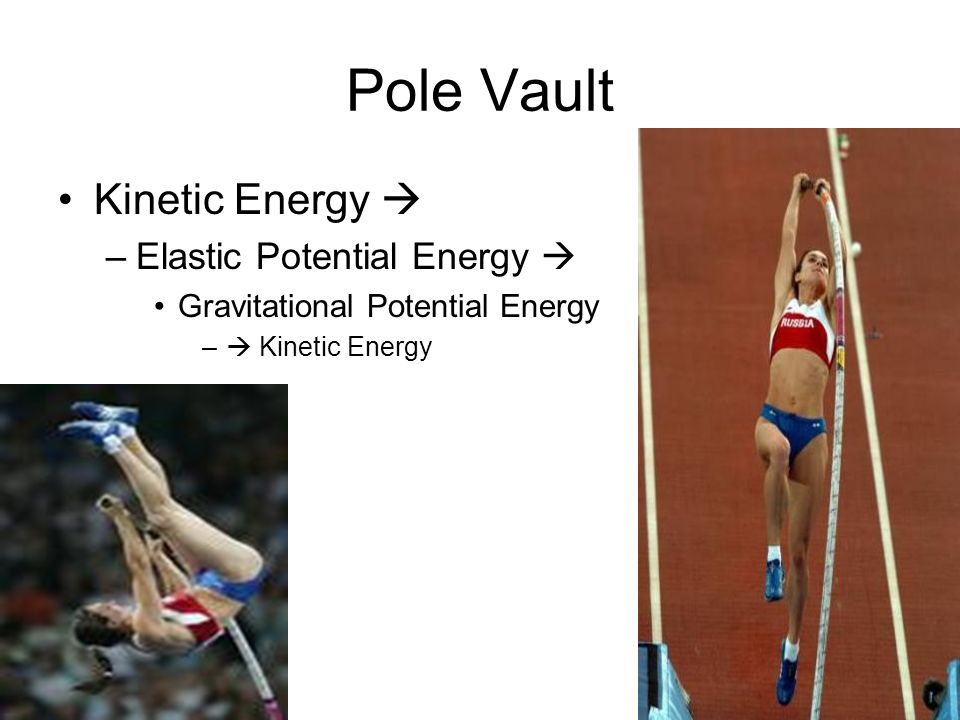 Pole Vault Kinetic Energy  –Elastic Potential Energy  Gravitational Potential Energy –  Kinetic Energy