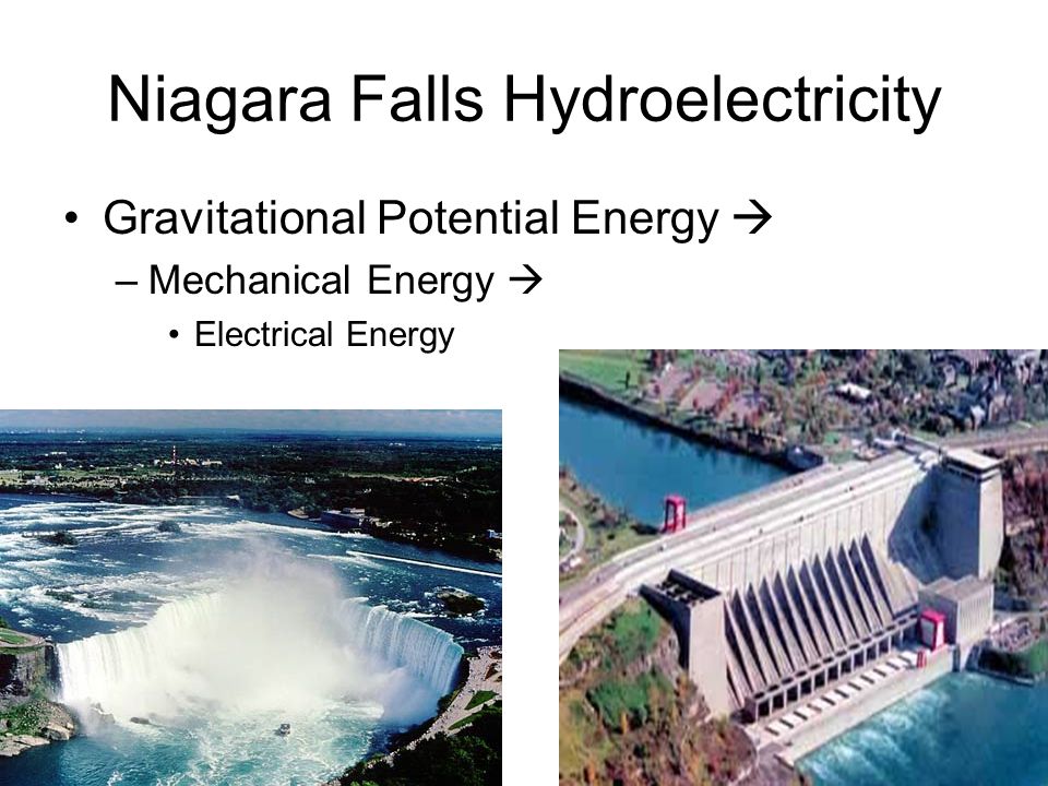 Niagara Falls Hydroelectricity Gravitational Potential Energy  –Mechanical Energy  Electrical Energy