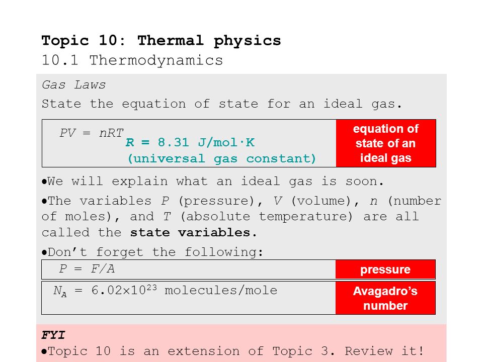 Gas Laws State The Equation Of For An Ideal Describe 2 Gas Laws 10 1 State The Equation Of