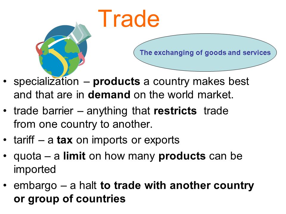 Trade specialization – products a country makes best and that are in demand on the world market.