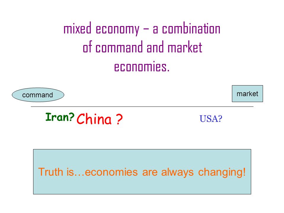 mixed economy – a combination of command and market economies.