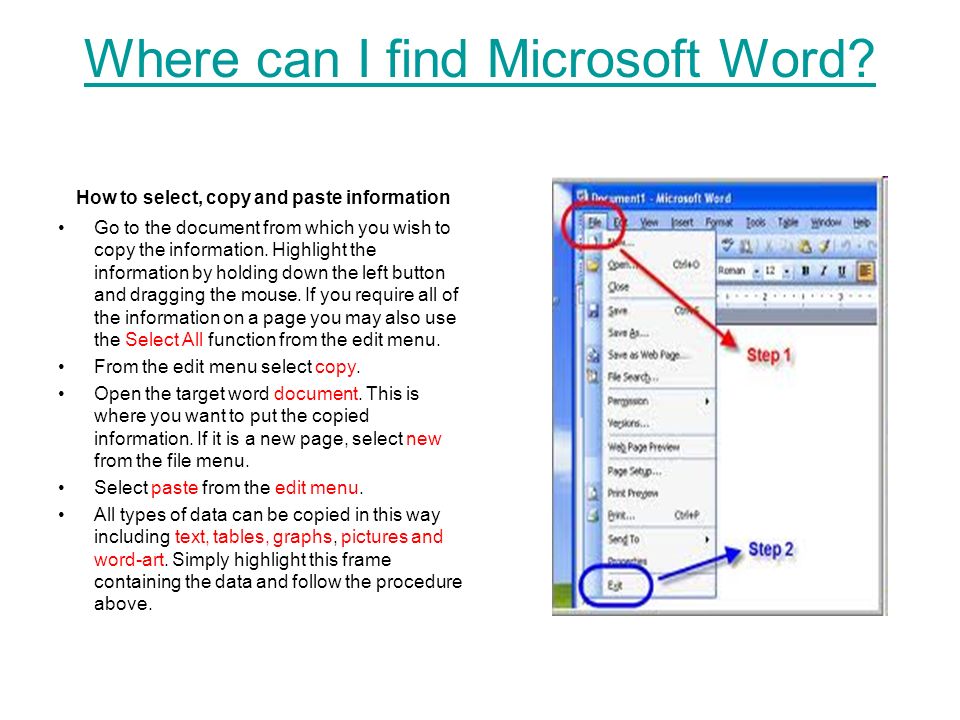 Where can I find Microsoft Word.