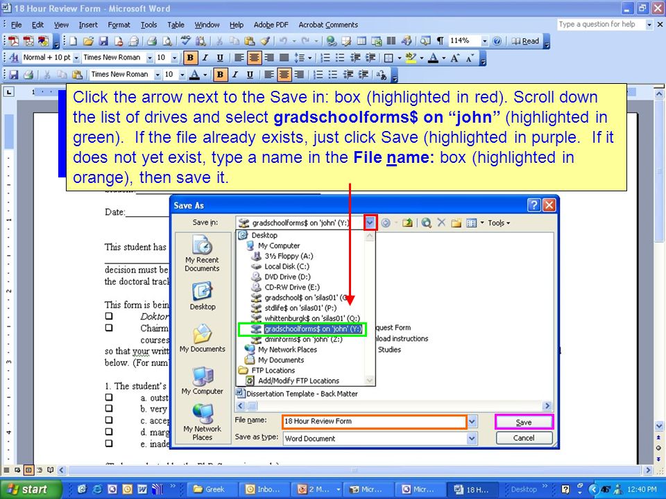 Click the arrow next to the Save in: box (highlighted in red).
