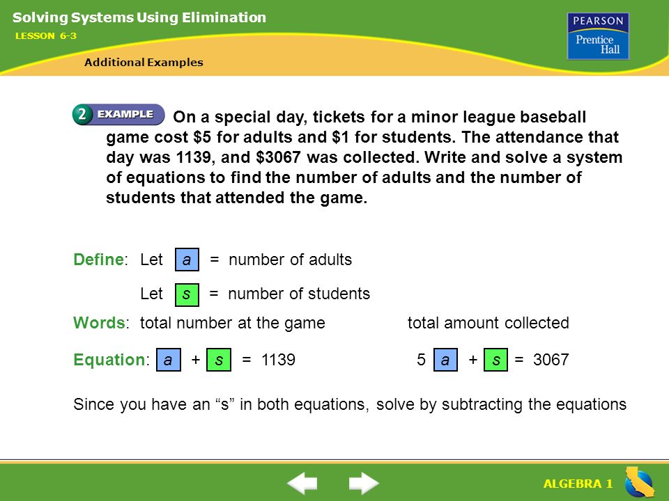 Algebra 1 Lesson 6 3 Warm Up Solving Systems Using 5 Algebra