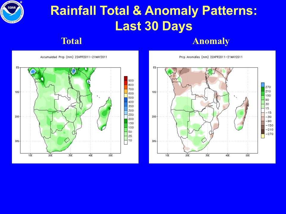 Rainfall Total & Anomaly Patterns: Last 30 Days TotalAnomaly