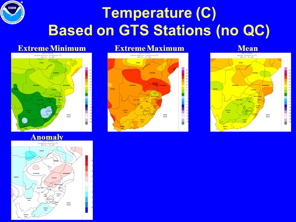 Temperature (C) Based on GTS Stations (no QC) Extreme Minimum Anomaly Extreme MaximumMean