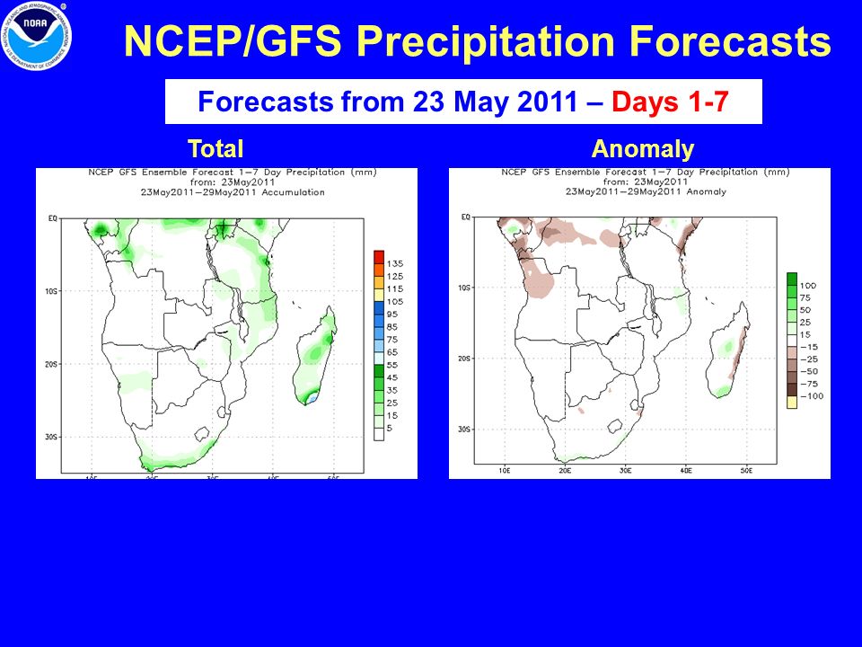 NCEP/GFS Precipitation Forecasts TotalAnomaly Forecasts from 23 May 2011 – Days 1-7