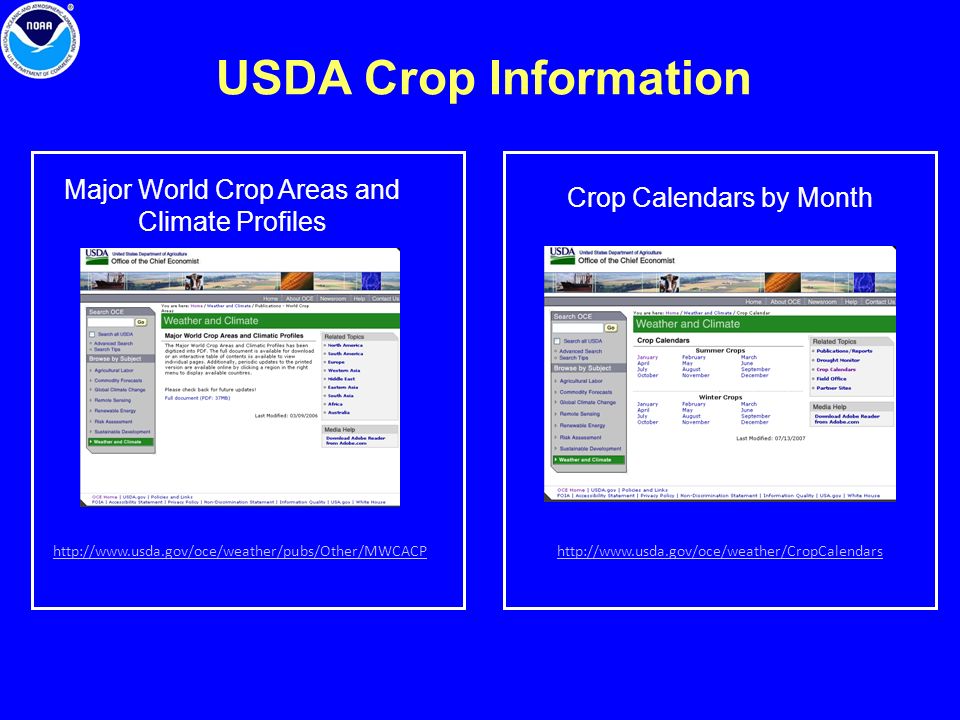 USDA Crop Information Major World Crop Areas and Climate Profiles   Crop Calendars by Month