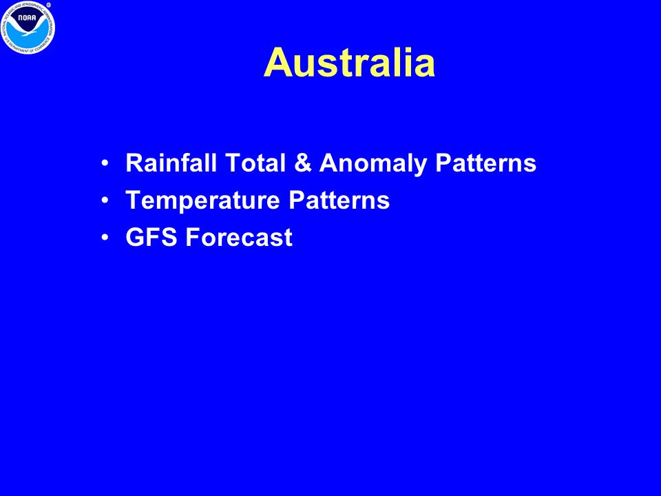 Australia Rainfall Total & Anomaly Patterns Temperature Patterns GFS Forecast