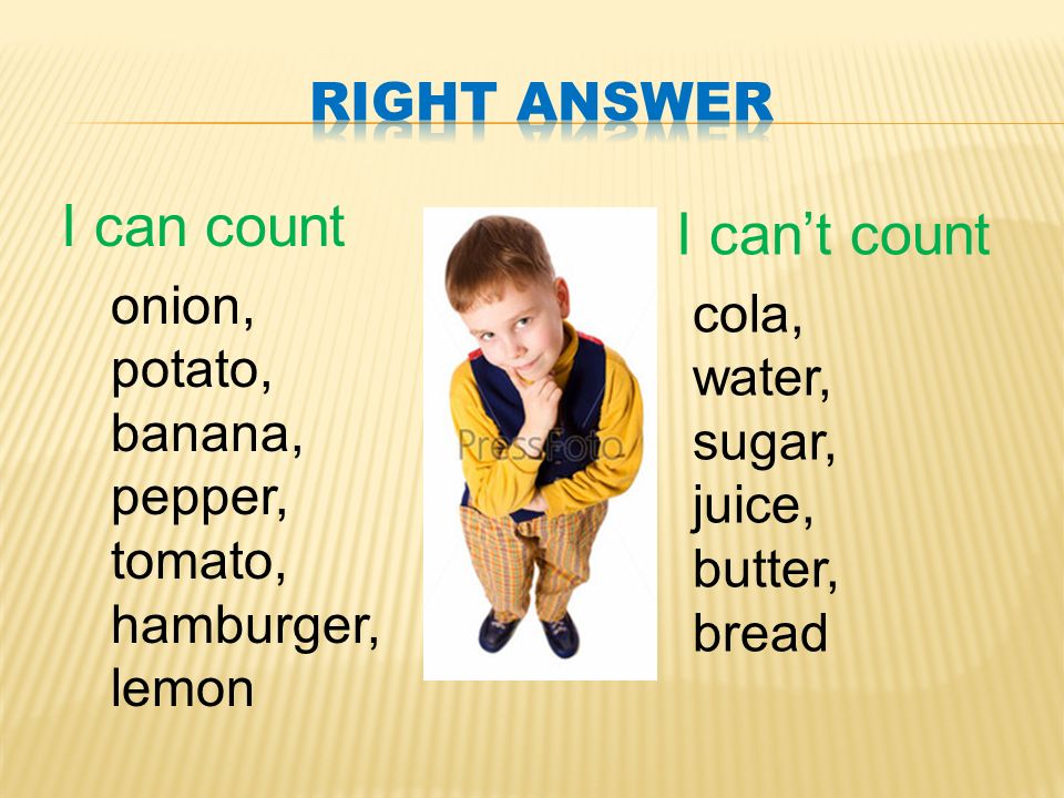I can count I can’t count onion, potato, banana, pepper, tomato, hamburger, lemon cola, water, sugar, juice, butter, bread