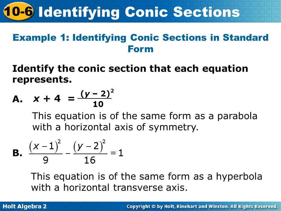 Identifying Conic Sections From Equations Talkchannels Identifying Conic Sections Ppt Download