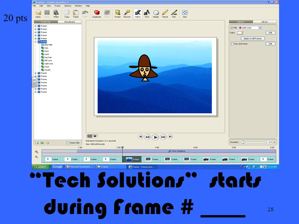 28 20 pts Tech Solutions starts during Frame # ____