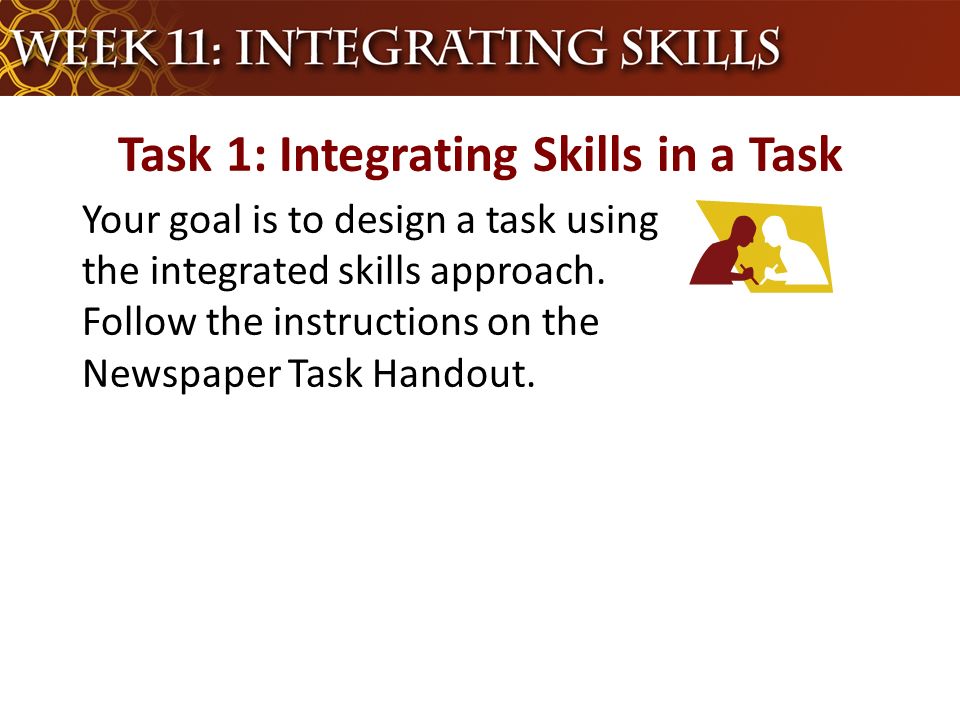 Task 1: Integrating Skills in a Task Your goal is to design a task using the integrated skills approach.