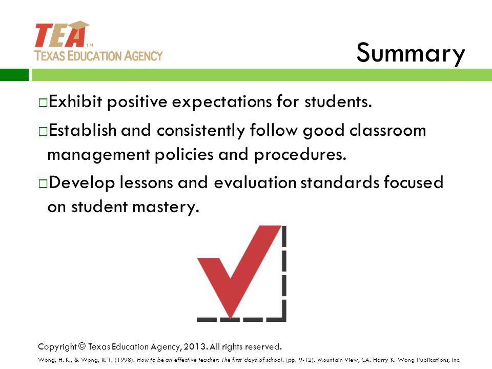 Summary  Exhibit positive expectations for students.