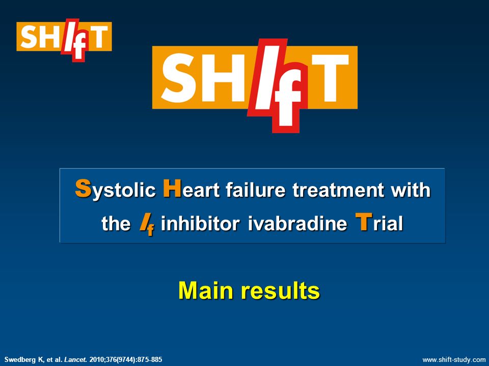 S ystolic H eart failure treatment with the I f inhibitor ivabradine T rial Main results   Swedberg K, et al.