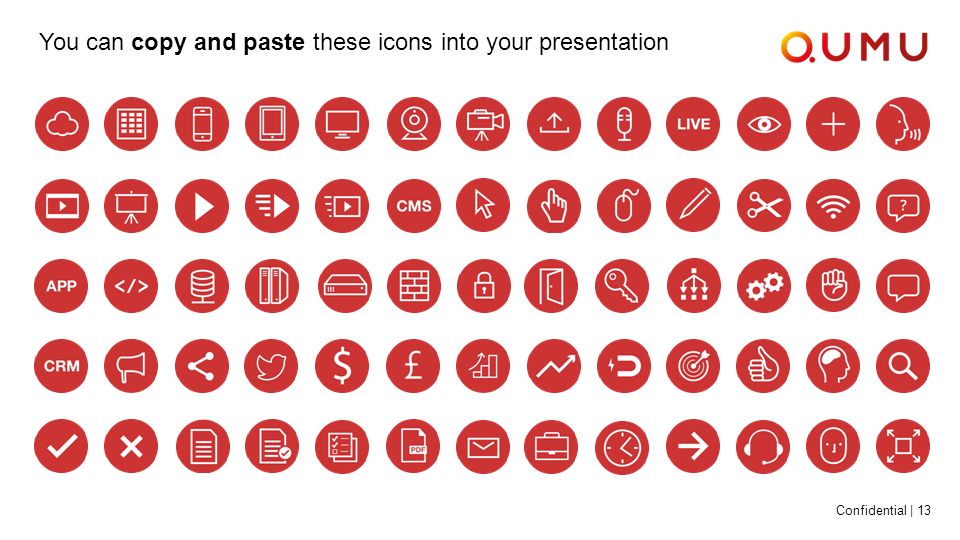 Confidential | 13 You can copy and paste these icons into your presentation