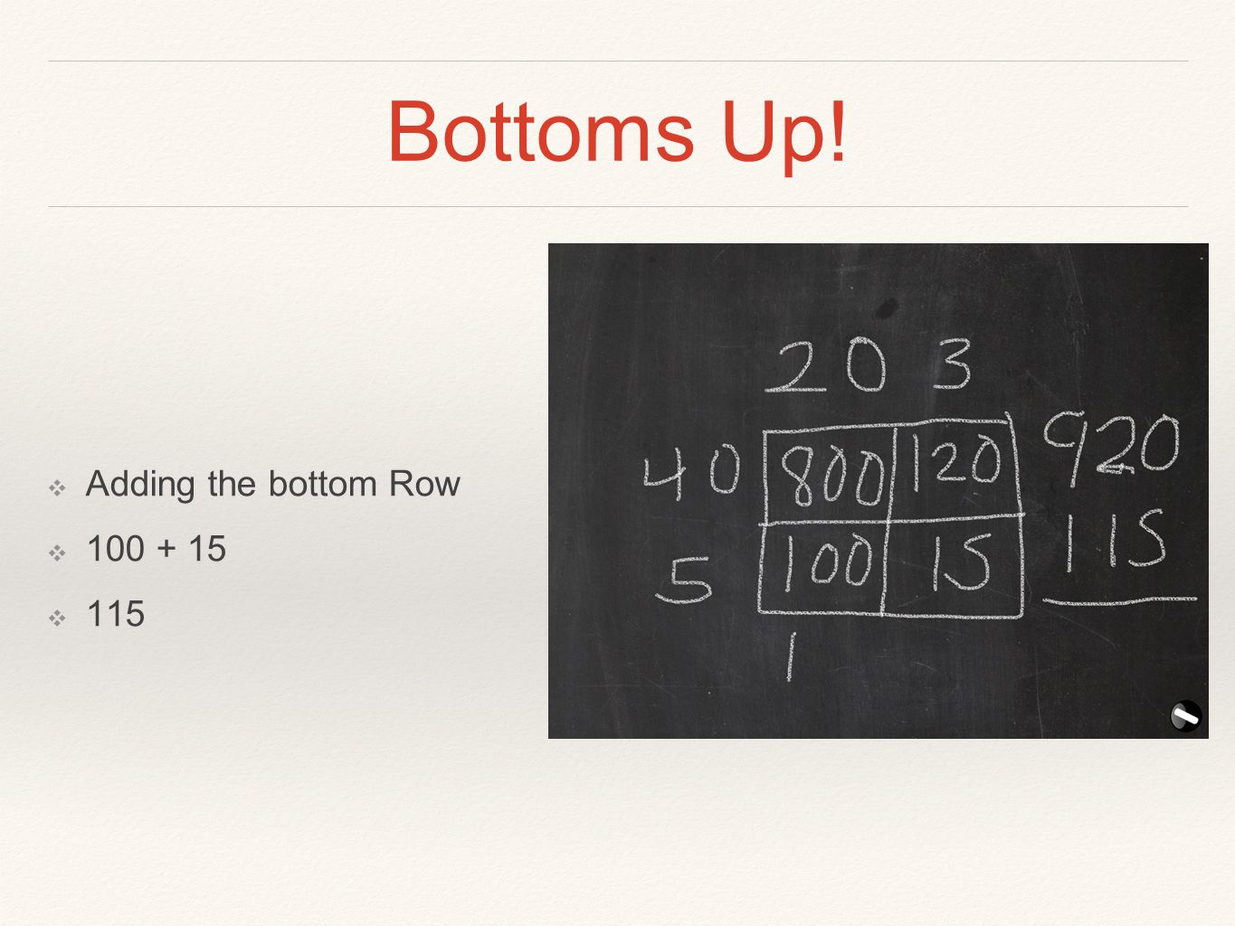 Bottoms Up! ❖ Adding the bottom Row ❖ ❖ 115