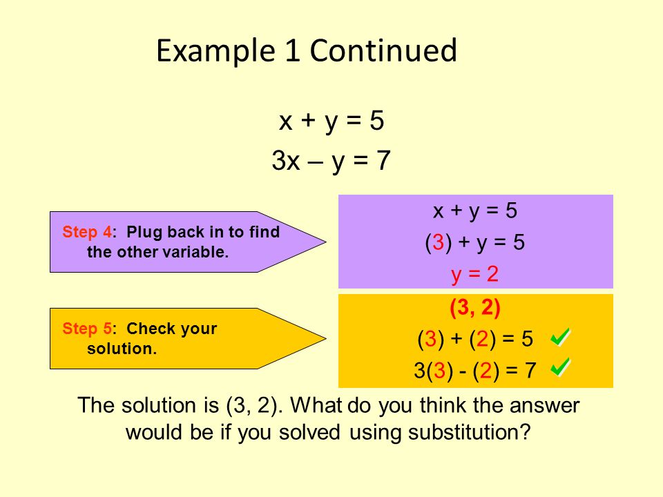 Example 1 Continued Step 4: Plug back in to find the other variable.
