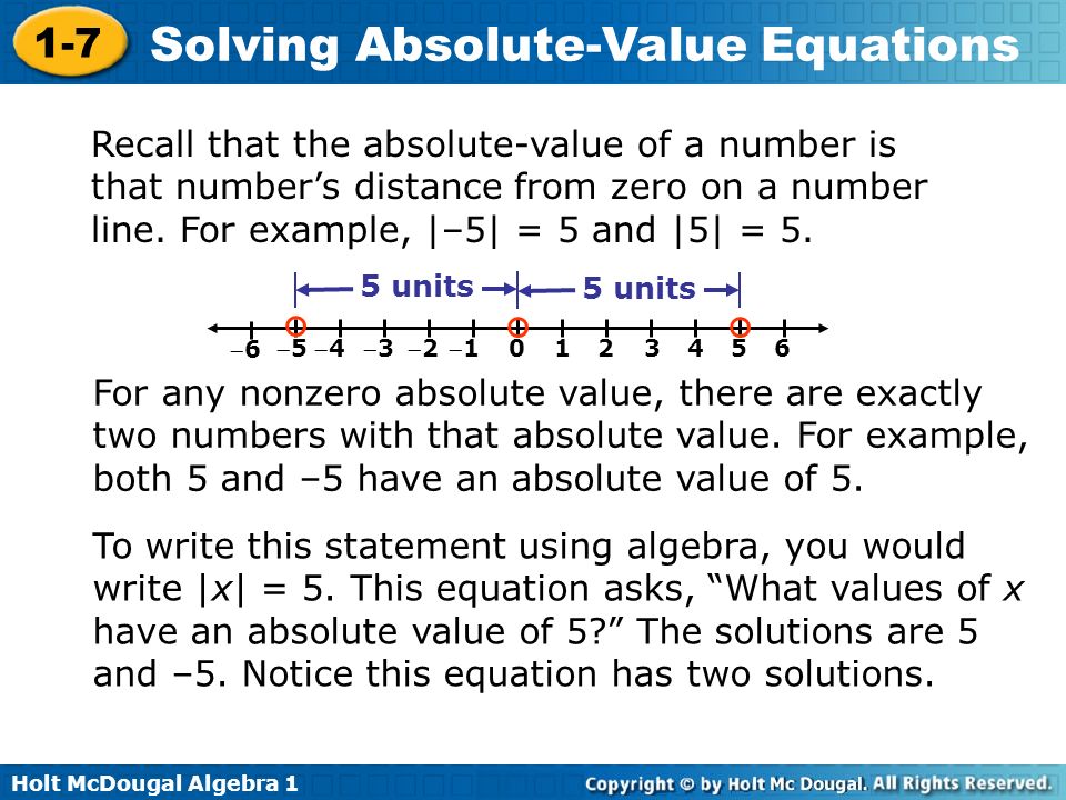 Holt Mcdougal Algebra Solving Absolute Value Equations Solve Holt Mcdougal Algebra 1 7 Solving Absolute Value Equations Recall That The
