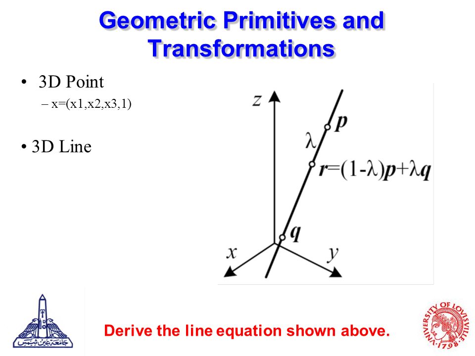 Computer Vision Lecture 2 Hossam Abdelmunim 1 Aly A Farag 3 Geometric Primitives And Transformations 3d Point X X1 X2 X3 1 Line Derive The Equation Shown Above