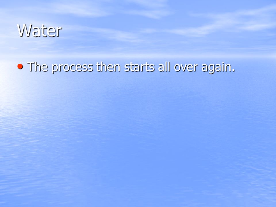 Water The process then starts all over again. The process then starts all over again.