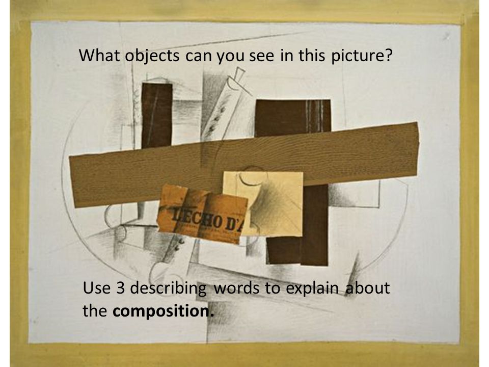 What objects can you see in this picture Use 3 describing words to explain about the composition.
