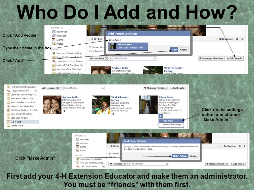 Who Do I Add and How. First add your 4-H Extension Educator and make them an administrator.