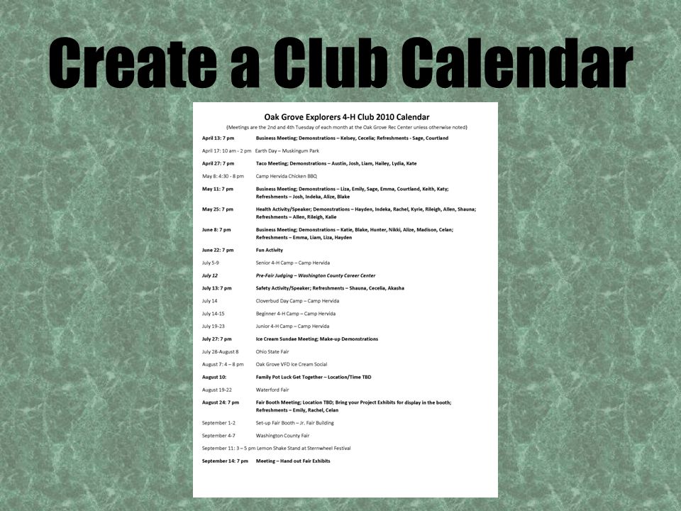 Create a Club Calendar