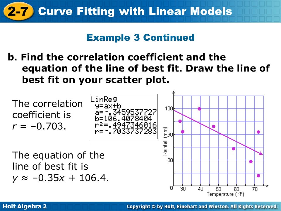 Holt Algebra Curve Ing With Linear Models Regression Holt Algebra 2 7 Curve Ing With Linear Models O B