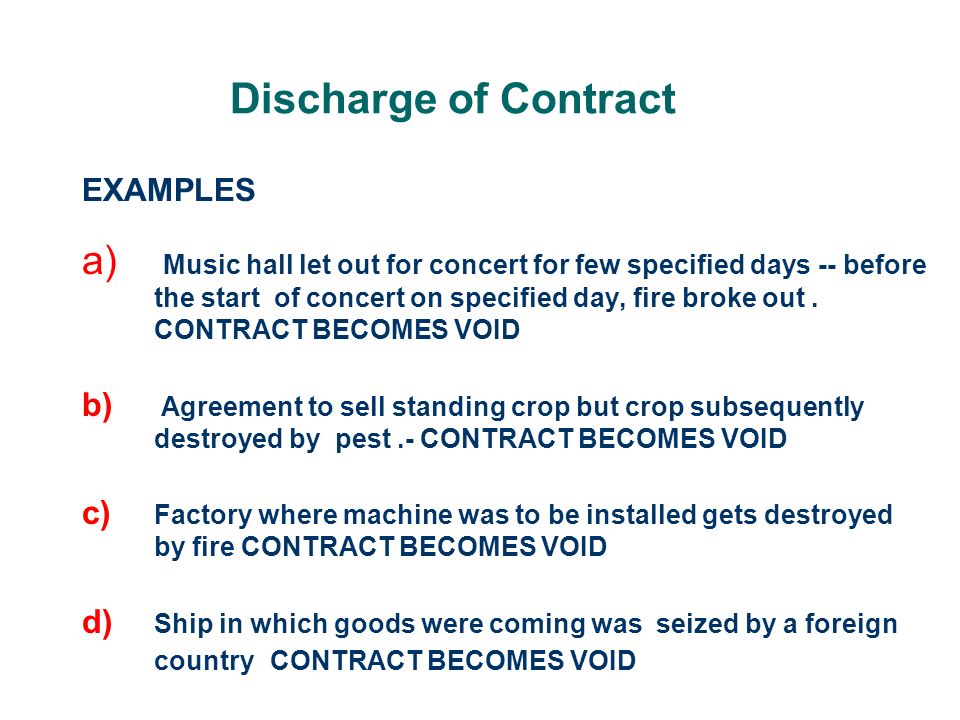 discharge of contract performance breach discharge of contract performance breach